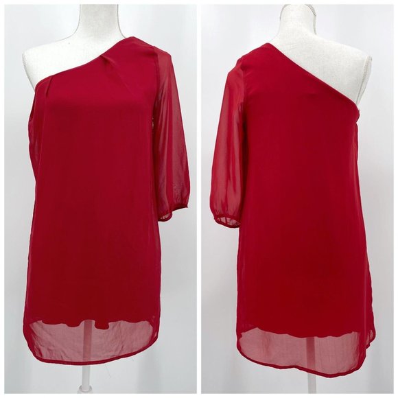 Lulus Dresses & Skirts - SOLD Lulu’s Red One Shoulder Chiffon Party Mini Dress